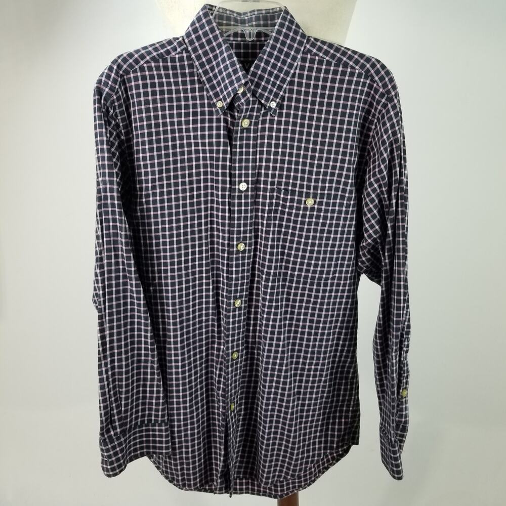 Orvis Men's Black Gray Pink Button Down Plaid Shirt Size Medium